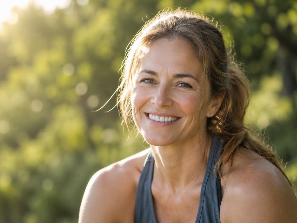 Woman outdoors in warm sunlight