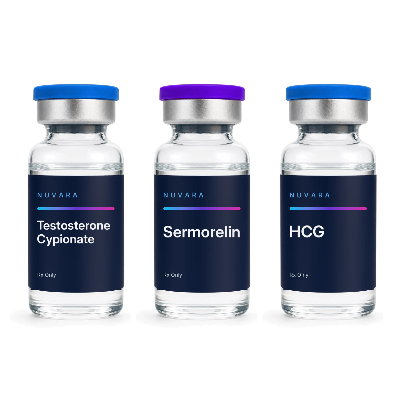 NUVARA Testosterone Cypionate, Sermorelin and HCG injectable vials