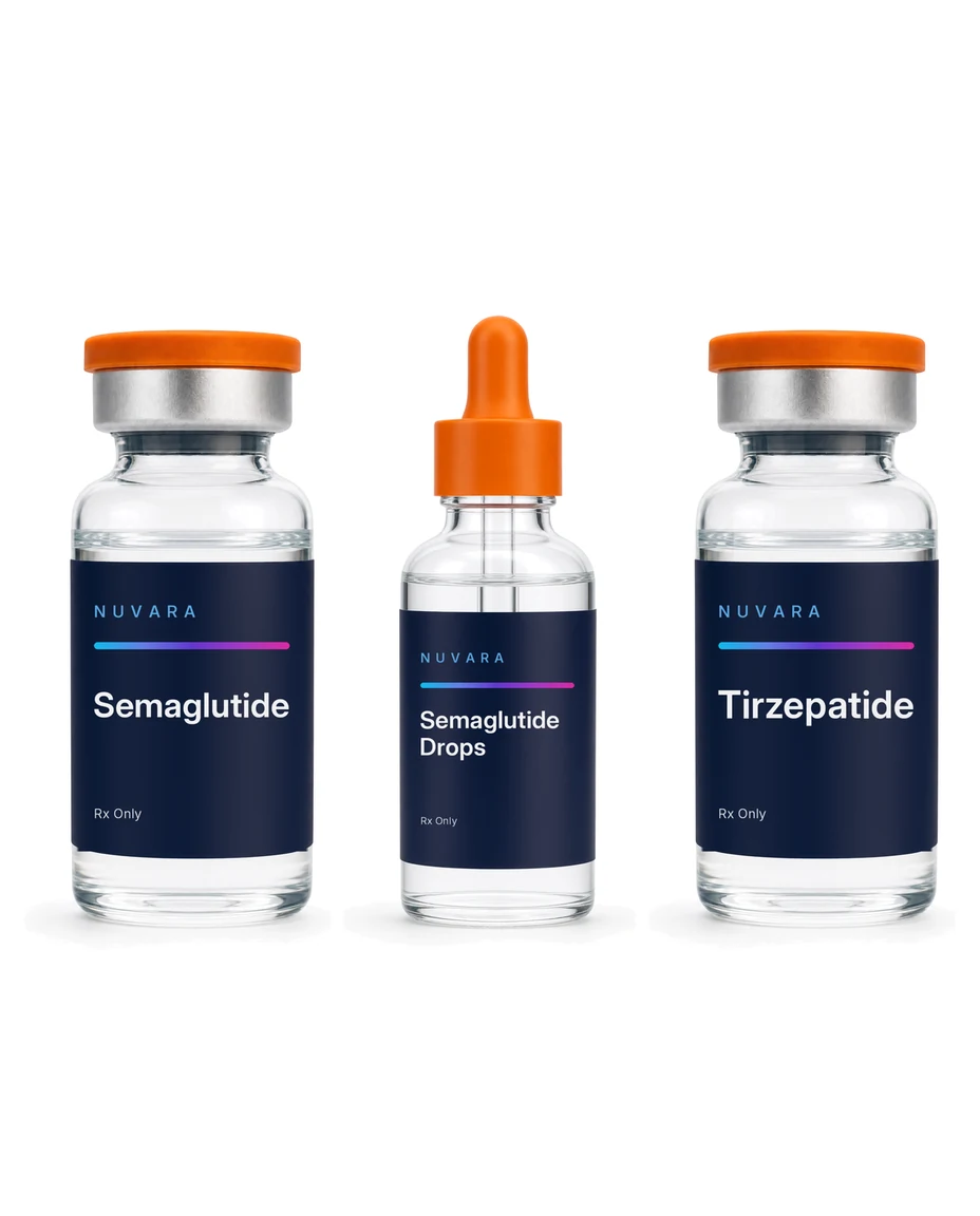 Vial inyectable Semaglutide, gotas sublinguales orales Semaglutide y vial inyectable Tirzepatide de NUVARA